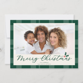 Merry Christmas Green Plaid Photo シーズンカード