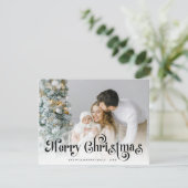 Merry Christmas Green Stylish Lettering Photo  シーズンカード (スタンド正面)