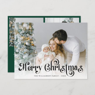 Merry Christmas Green Stylish Lettering Photo  シーズンカード