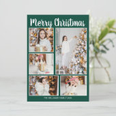 Merry Christmas Green Trees Family Photo Collage シーズンカード (スタンド正面)