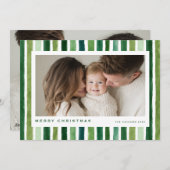 Merry Christmas Green watercolor stripes シーズンカード (正面/裏面)