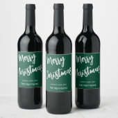 Merry Christmas, Green White Script, 名前6個セット ワインラベル (ボトル)