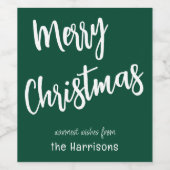 Merry Christmas, Green White Script, 名前6個セット ワインラベル (シングルラベル)