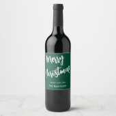 Merry Christmas, Green White Script, 名前6個セット ワインラベル (正面)