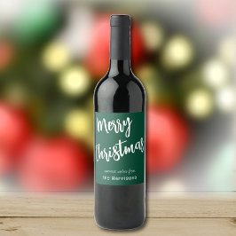 Merry Christmas, Green White Script, 名前6個セット ワインラベル