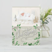 Merry Christmas Greenery写真誕生のお知らせ シーズンカード (スタンド正面)