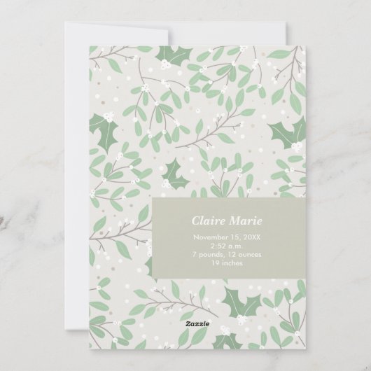 Merry Christmas Greenery写真誕生のお知らせ シーズンカード (裏面)