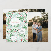 Merry Christmas Greenery and berrie Holiday Design シーズンカード (正面/裏面)