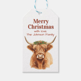 Merry Christmas Greenery Highland Miniature Cow ギフトタグ