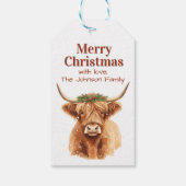 Merry Christmas Greenery Highland Miniature Cow ギフトタグ (裏面)