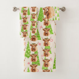 Merry Christmas Greenery Highland Miniature Cow バスタオルセット