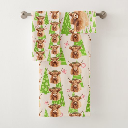 Merry Christmas Greenery Highland Miniature Cow バスタオルセット (インサイチュ)