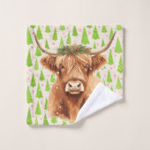 Merry Christmas Greenery Highland Miniature Cow バスタオルセット (ウォッシュタオル)