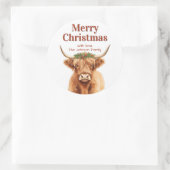 Merry Christmas Greenery Highland Miniature Cow ラウンドシール (バッグ)