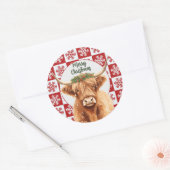 Merry Christmas Greenery Highland Miniature Cow ラウンドシール (封筒)