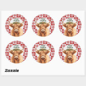 Merry Christmas Greenery Highland Miniature Cow ラウンドシール (シート)