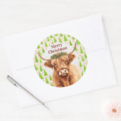 Merry Christmas Greenery Highland Miniature Cow ラウンドシール (封筒)