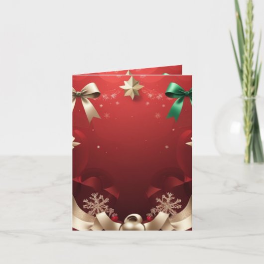 Merry Christmas Greeting Card with Festive Ribbons カード (正面)
