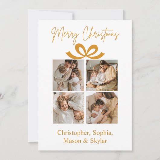 Merry Christmas Greeting Photo Collage Gold シーズンカード (正面)