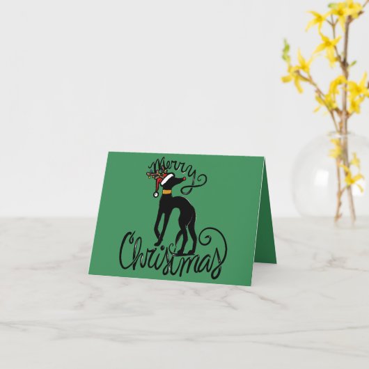 Merry Christmas Greyhound カード (黄色い花)