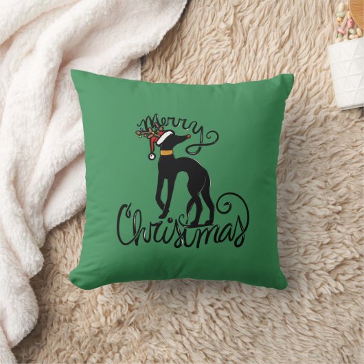 Merry Christmas Greyhound Reindeer  クッション (ブランケット)