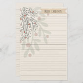 Merry Christmas hand drawn floral mistletoe 便箋 (正面/裏面)