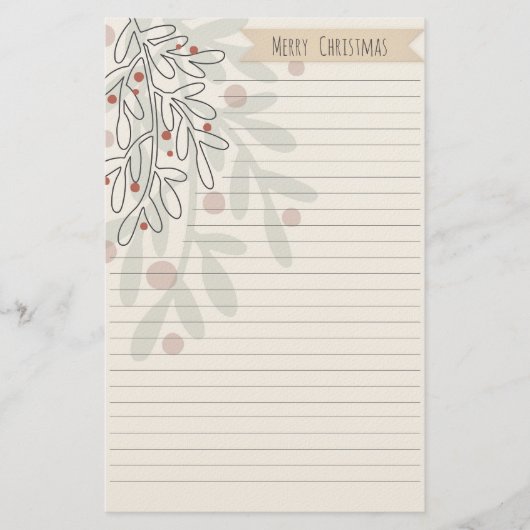 Merry Christmas hand drawn floral mistletoe 便箋 (正面)