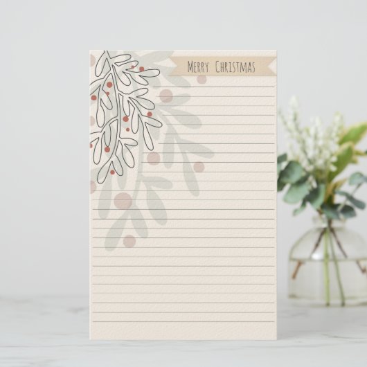 Merry Christmas hand drawn floral mistletoe 便箋 (スタンド正面)