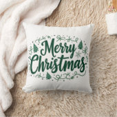 Merry Christmas Hand Lettering Decorative Pillow クッション (ブランケット)