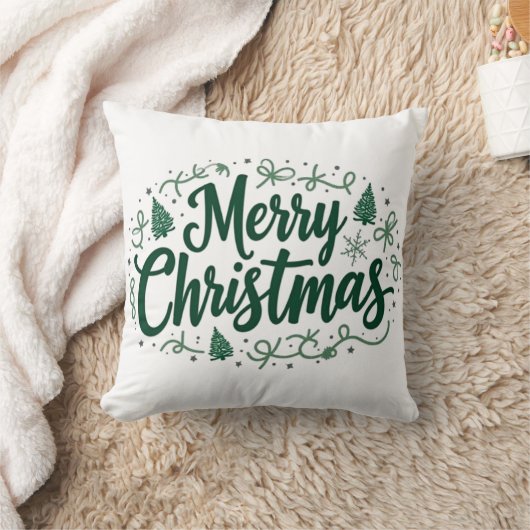 Merry Christmas Hand Lettering Decorative Pillow クッション (ブランケット)
