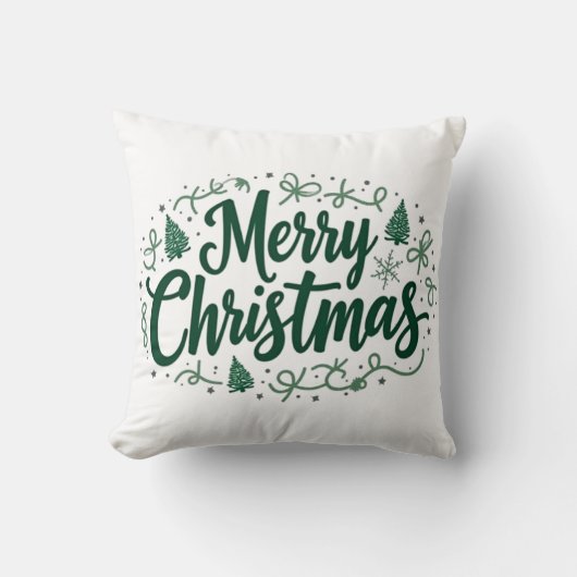 Merry Christmas Hand Lettering Decorative Pillow クッション (正面)