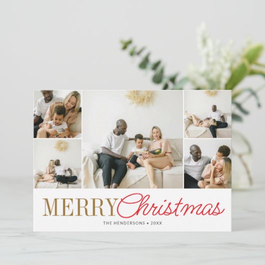 Merry Christmas Handwritten Script 7 Photo シーズンカード (スタンド正面)