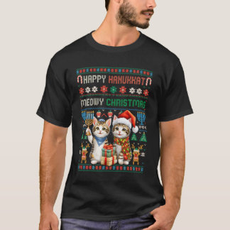 Merry Christmas Happy Hanukkah Cat Hanukkat Jewish Tシャツ