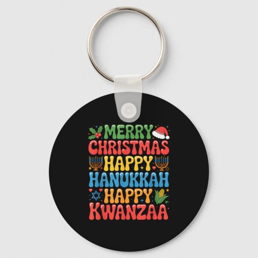 Merry Christmas Happy Hanukkah Kwanzaa Quote  キーホルダー (正面)