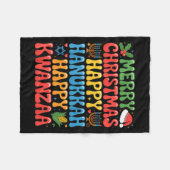 Merry Christmas Happy Hanukkah Kwanzaa Quote  フリースブランケット (正面(横))