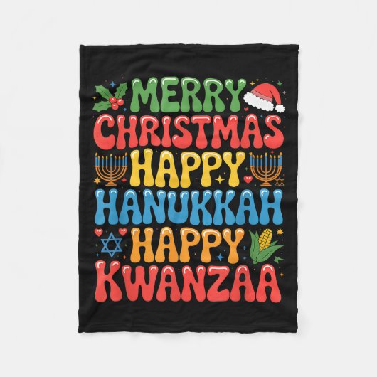 Merry Christmas Happy Hanukkah Kwanzaa Quote  フリースブランケット (正面)
