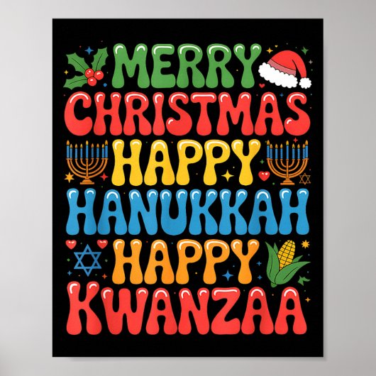 Merry Christmas Happy Hanukkah Kwanzaa Quote  ポスター (正面)