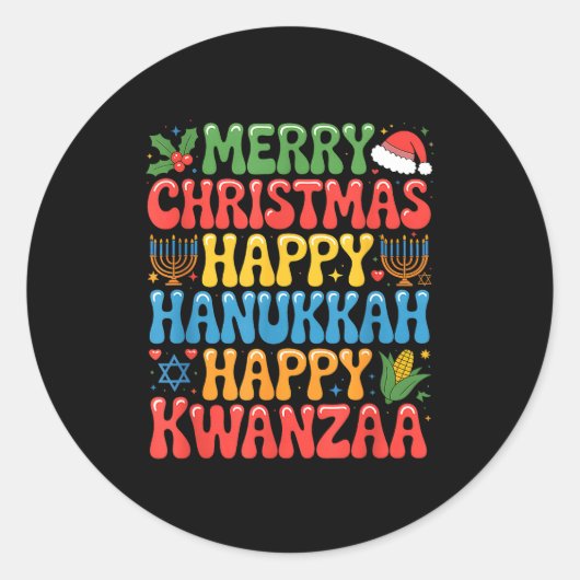 Merry Christmas Happy Hanukkah Kwanzaa Quote  ラウンドシール (正面)