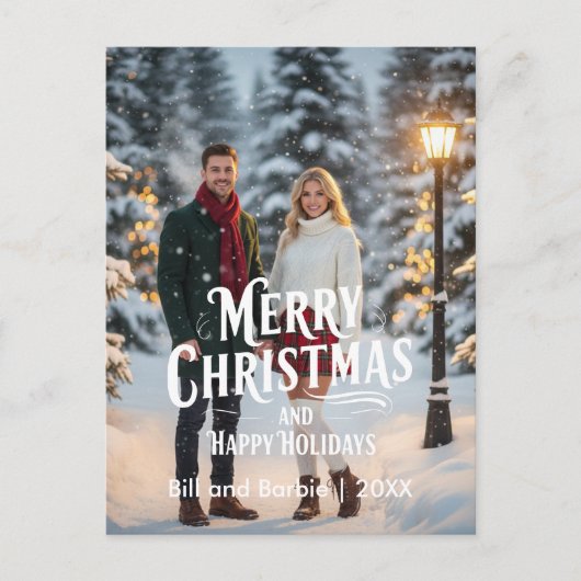Merry Christmas/Happy Holidays Couples Photo Front シーズンポストカード (正面)