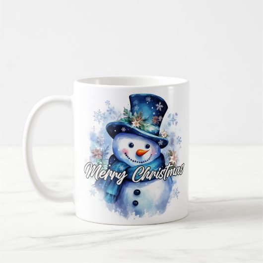 Merry Christmas Happy Holidays Winter Snowman コーヒーマグカップ (左)