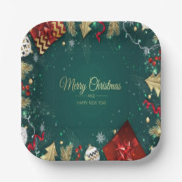 Merry Christmas & Happy New Year ペーパープレート