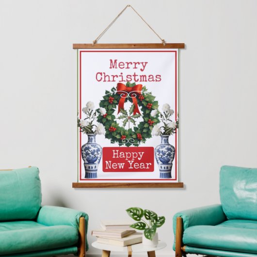 MERRY CHRISTMAS HAPPY NEW YEAR 吊り下げ型タペストリー (リビング)