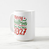 Merry Christmas Happy New Year 2026 Reindeer コーヒーマグカップ (正面左)