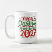 Merry Christmas Happy New Year 2026 Reindeer コーヒーマグカップ (左)