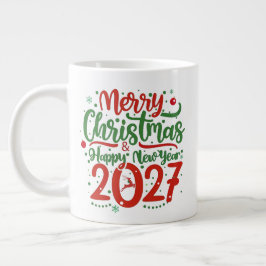 Merry Christmas Happy New Year 2026 Reindeer ジャンボコーヒーマグカップ