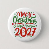 Merry Christmas Happy New Year 2026 Reindeer 缶バッジ (正面)