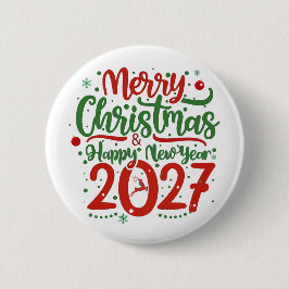 Merry Christmas Happy New Year 2026 Reindeer 缶バッジ