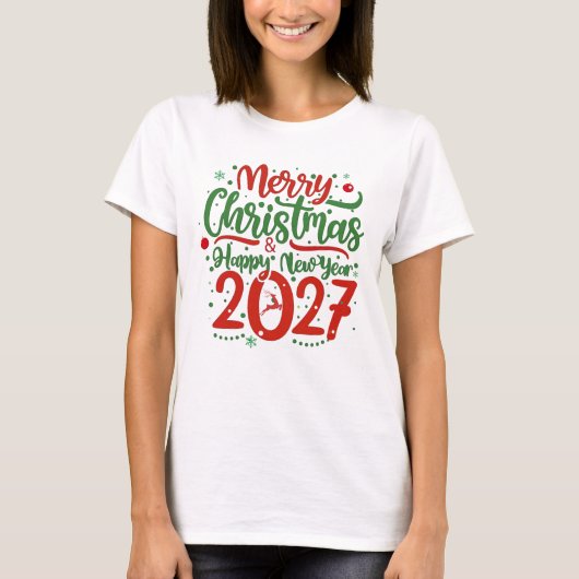Merry Christmas Happy New Year 2026 Reindeer Tシャツ (正面)