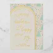 Merry Christmas Happy New Year Abstract Trees 箔シーズンカード (正面)