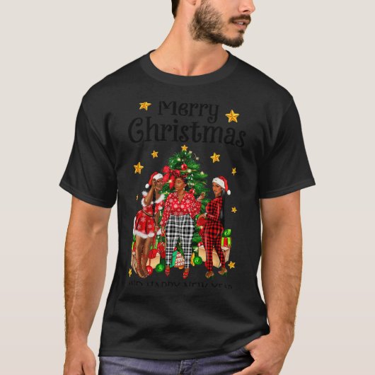 Merry Christmas Happy New Year African American Bl Tシャツ (正面)